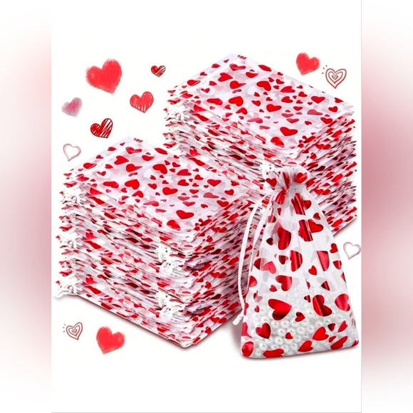 Other - 10pcs Red Heart Pink and Gold Organza Gift Bags